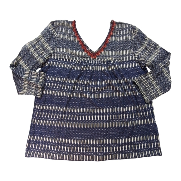 Lucky Brand Top Allover Print Cotton Linen Blend Women's XL NWT Boho Cowgirl - Picture 1 of 6